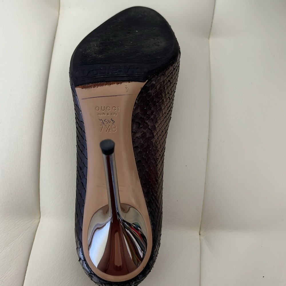 Pewter Python Gucci Horsebit Peep Toe Pump Heel - image 7